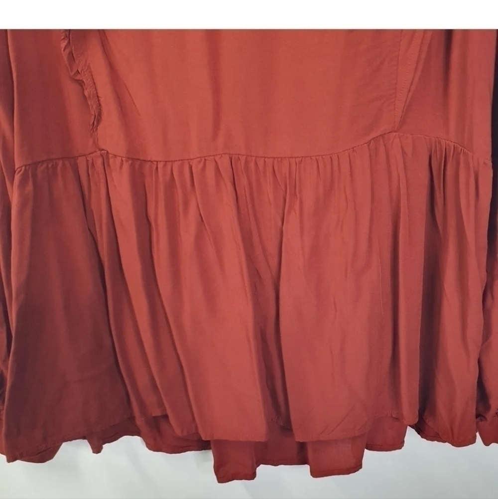 Loft Maroon Ruffle Boho Fall Rayon Top Long Sleeve Size Large - Picture 7 of 12